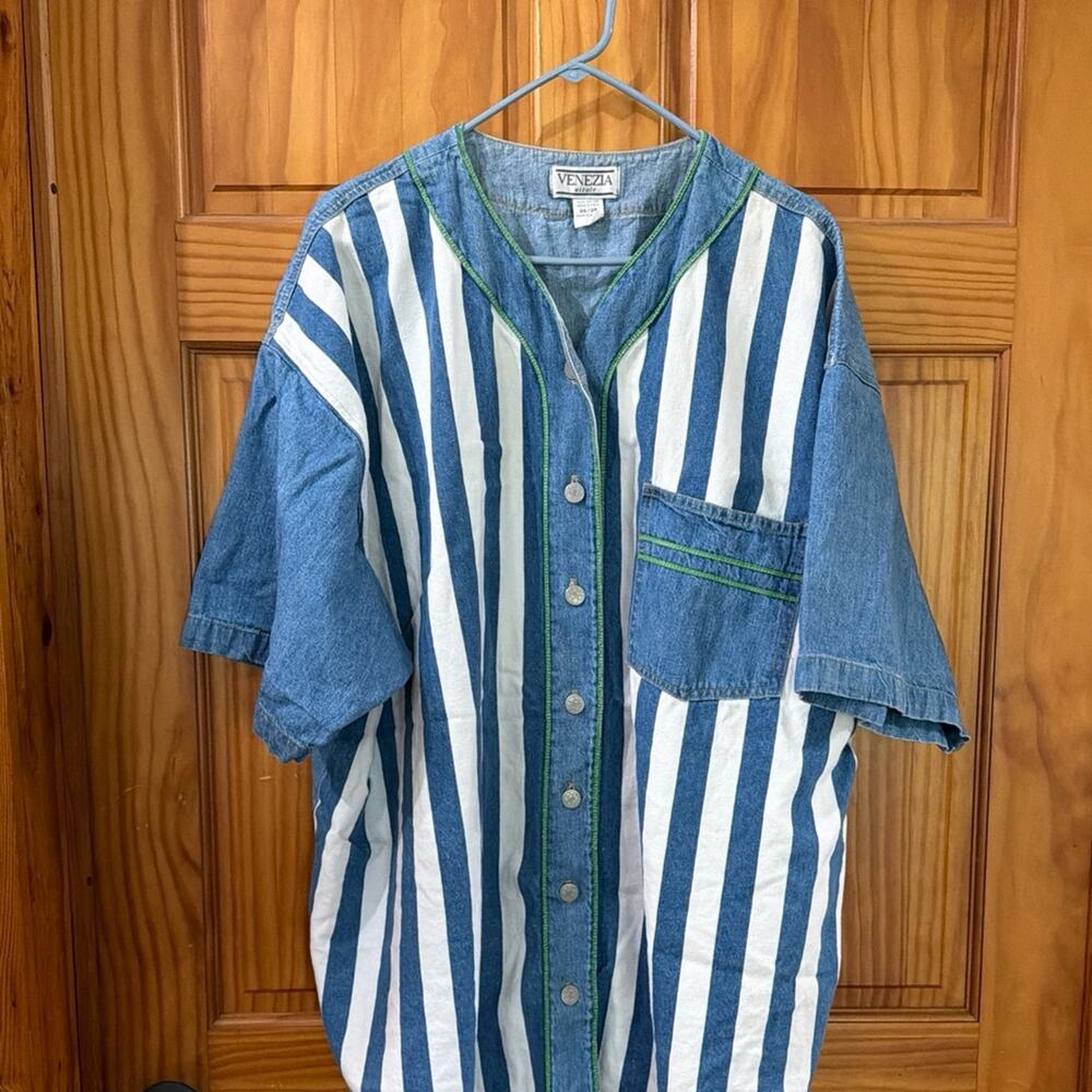Venezia Striped Denim Baseball Jersey Shirt Size 26/28